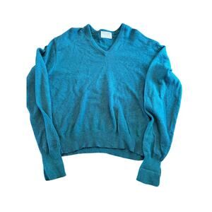 Jeff Lamb Lambswool V Neck Sweater USA XL Teal